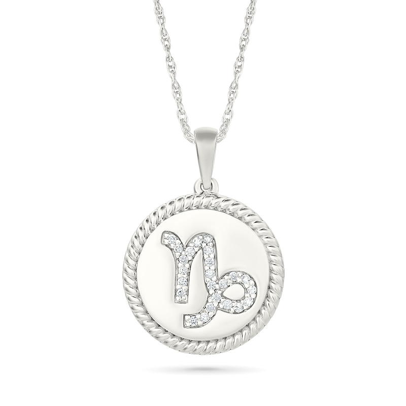 0.085 CT. T.W. Diamond Capricorn Zodiac Sign Rope-Textured Frame Disc Pendant in Sterling Silver|Peoples Jewellers