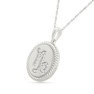 0.085 CT. T.W. Diamond Capricorn Zodiac Sign Rope-Textured Frame Disc Pendant in Sterling Silver