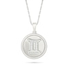 0.085 CT. T.W. Diamond Gemini Zodiac Sign Rope-Textured Frame Disc Pendant in Sterling Silver