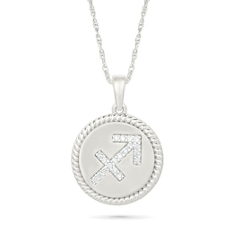 0.085 CT. T.W. Diamond Sagittarius Zodiac Sign Rope-Textured Frame Disc Pendant in Sterling Silver