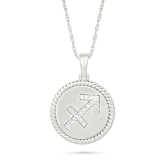 0.085 CT. T.W. Diamond Sagittarius Zodiac Sign Rope-Textured Frame Disc Pendant in Sterling Silver