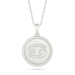 0.085 CT. T.W. Diamond Cancer Zodiac Sign Rope-Textured Frame Disc Pendant in Sterling Silver