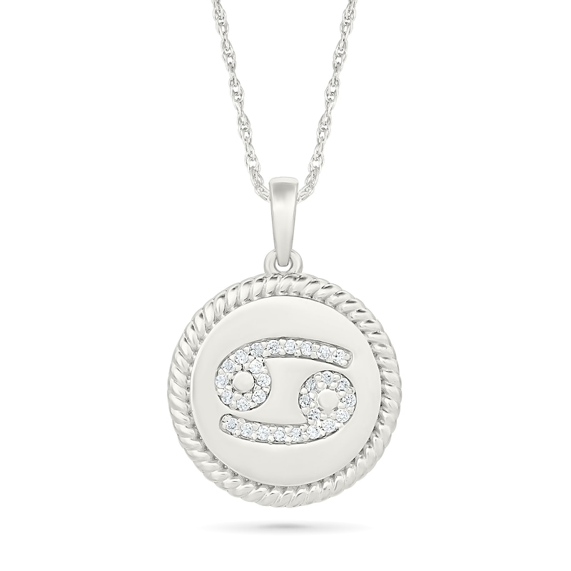 0.085 CT. T.W. Diamond Cancer Zodiac Sign Rope-Textured Frame Disc Pendant in Sterling Silver|Peoples Jewellers