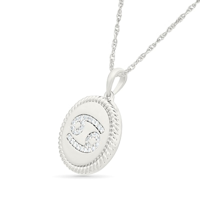 0.085 CT. T.W. Diamond Cancer Zodiac Sign Rope-Textured Frame Disc Pendant in Sterling Silver