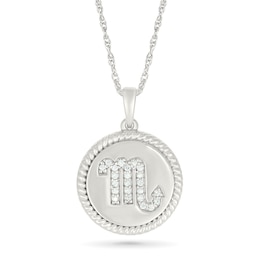 0.085 CT. T.W. Diamond Scorpio Zodiac Sign Rope-Textured Frame Disc Pendant in Sterling Silver