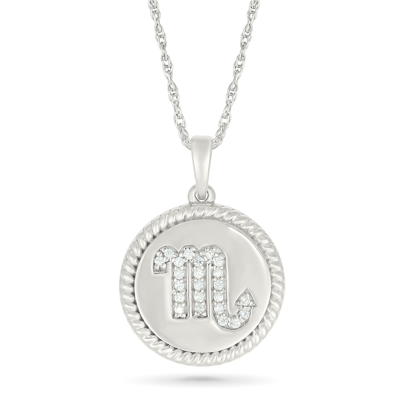 0.085 CT. T.W. Diamond Scorpio Zodiac Sign Rope-Textured Frame Disc Pendant in Sterling Silver|Peoples Jewellers