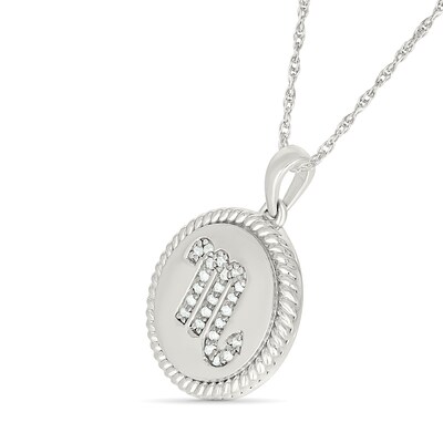 0.085 CT. T.W. Diamond Scorpio Zodiac Sign Rope-Textured Frame Disc Pendant in Sterling Silver