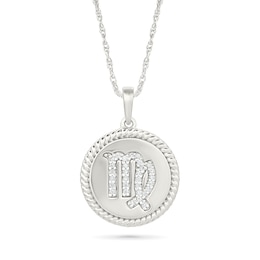 0.085 CT. T.W. Diamond Virgo Zodiac Sign Rope-Textured Frame Disc Pendant in Sterling Silver