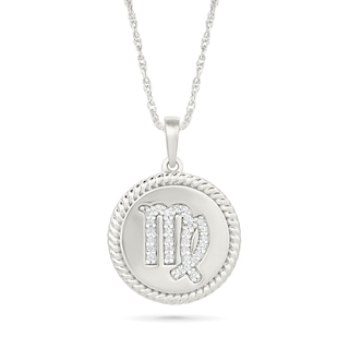 0.085 CT. T.W. Diamond Virgo Zodiac Sign Rope-Textured Frame Disc Pendant in Sterling Silver