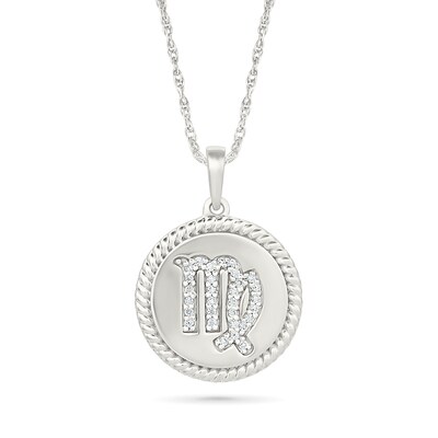 0.085 CT. T.W. Diamond Virgo Zodiac Sign Rope-Textured Frame Disc Pendant in Sterling Silver