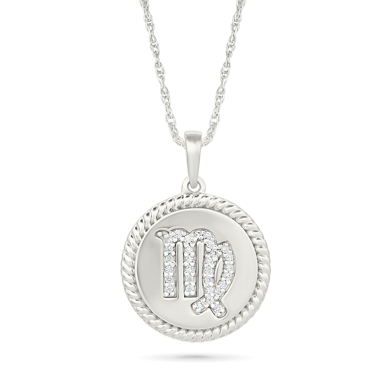 0.085 CT. T.W. Diamond Virgo Zodiac Sign Rope-Textured Frame Disc Pendant in Sterling Silver|Peoples Jewellers