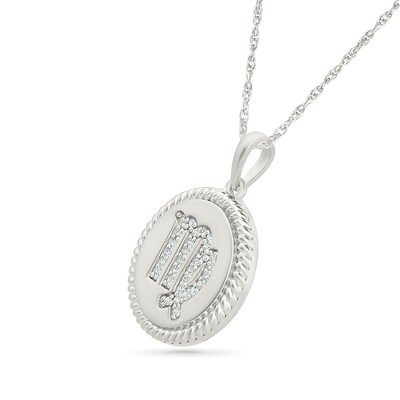 0.085 CT. T.W. Diamond Virgo Zodiac Sign Rope-Textured Frame Disc Pendant in Sterling Silver