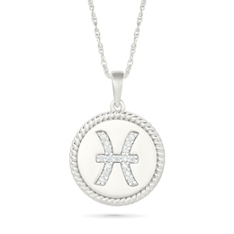 0.085 CT. T.W. Diamond Pisces Zodiac Sign Rope-Textured Frame Disc Pendant in Sterling Silver