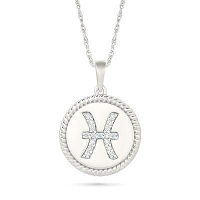 0.085 CT. T.W. Diamond Pisces Zodiac Sign Rope-Textured Frame Disc Pendant in Sterling Silver