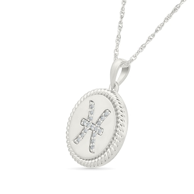 0.085 CT. T.W. Diamond Pisces Zodiac Sign Rope-Textured Frame Disc Pendant in Sterling Silver