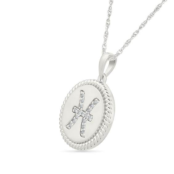 0.085 CT. T.W. Diamond Pisces Zodiac Sign Rope-Textured Frame Disc Pendant in Sterling Silver