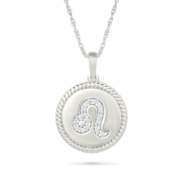 0.085 CT. T.W. Diamond Leo Zodiac Sign Rope-Textured Frame Disc Pendant in Sterling Silver