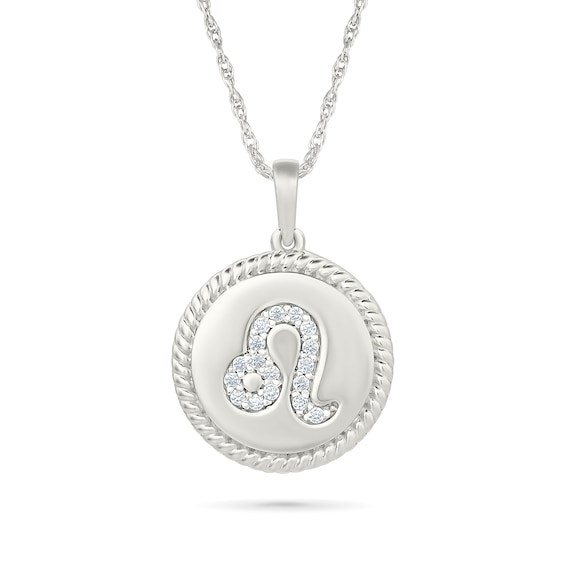 0.085 CT. T.W. Diamond Leo Zodiac Sign Rope-Textured Frame Disc Pendant in Sterling Silver