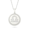 Thumbnail Image 0 of 0.085 CT. T.W. Diamond Libra Zodiac Sign Rope-Textured Frame Disc Pendant in Sterling Silver