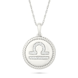 0.085 CT. T.W. Diamond Libra Zodiac Sign Rope-Textured Frame Disc Pendant in Sterling Silver