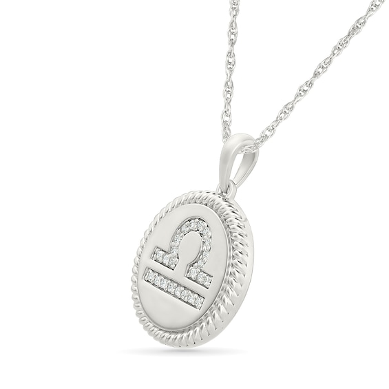 0.085 CT. T.W. Diamond Libra Zodiac Sign Rope-Textured Frame Disc Pendant in Sterling Silver