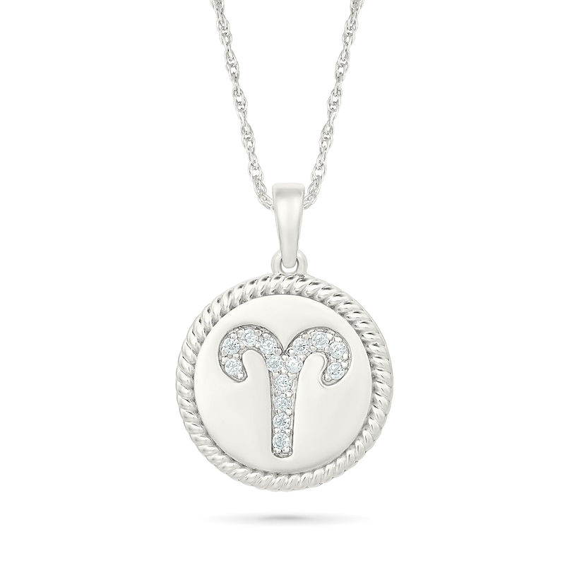 0.085 CT. T.W. Diamond Aries Zodiac Sign Rope-Textured Frame Disc Pendant in Sterling Silver|Peoples Jewellers