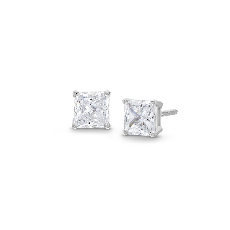 2.00 CT. T.W. Princess-Cut Certified Lab-Created Diamond Solitaire Stud Earrings in 14K White Gold (F/SI2)