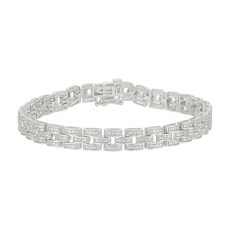 0.23 CT. T.W. Diamond Rectangle Link Bracelet in Sterling Silver - 7.25”