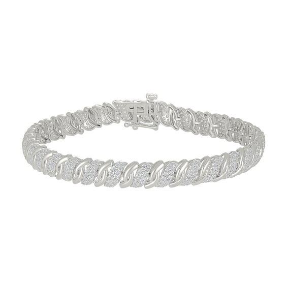 1.95 CT. T.W. Diamond Bypass "S" Link Bracelet in 10K White Gold - 7.25”