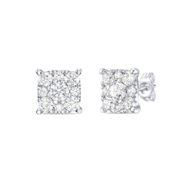 2.00 CT. T.W. Canadian Certified Diamond Cushion-Shaped Frame Stud Earrings in 10K White Gold (I/I2)