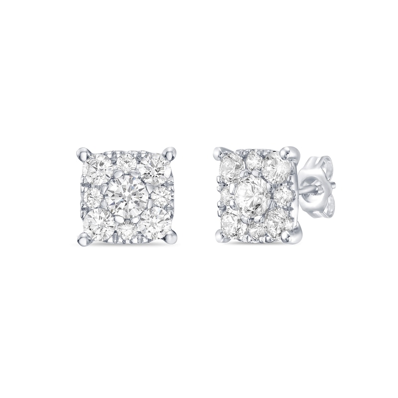 2.00 CT. T.W. Canadian Certified Diamond Cushion-Shaped Frame Stud Earrings in 10K White Gold (I/I2)|Peoples Jewellers