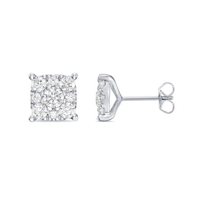 2.00 CT. T.W. Canadian Certified Diamond Cushion-Shaped Frame Stud Earrings in 10K White Gold (I/I2)