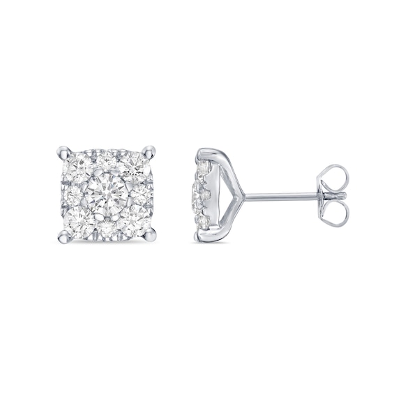 2.00 CT. T.W. Canadian Certified Diamond Cushion-Shaped Frame Stud Earrings in 10K White Gold (I/I2)