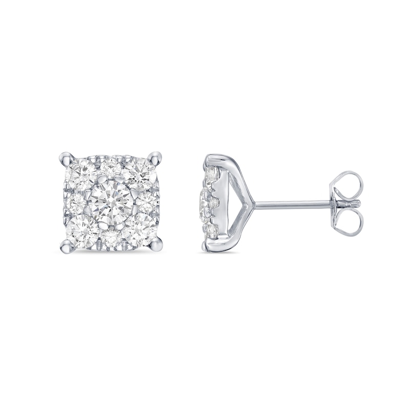 2.00 CT. T.W. Canadian Certified Diamond Cushion-Shaped Frame Stud Earrings in 10K White Gold (I/I2)