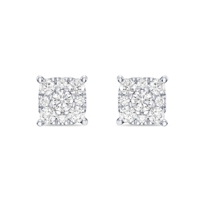 2.00 CT. T.W. Canadian Certified Diamond Cushion-Shaped Frame Stud Earrings in 10K White Gold (I/I2)