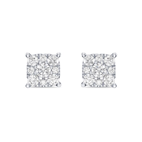 2.00 CT. T.W. Canadian Certified Diamond Cushion-Shaped Frame Stud Earrings in 10K White Gold (I/I2)