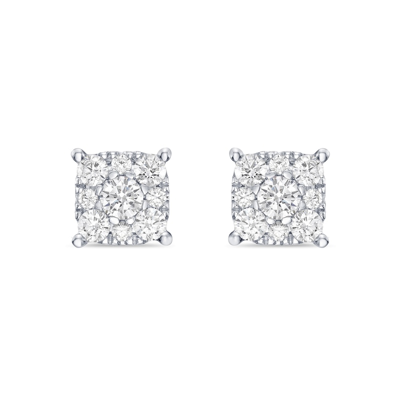 2.00 CT. T.W. Canadian Certified Diamond Cushion-Shaped Frame Stud Earrings in 10K White Gold (I/I2)