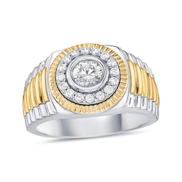 0.75 CT. T.W. Canadian Certified Diamond Frame Ribbed Shank Ring in 10K Two-Tone Gold (I/I2)