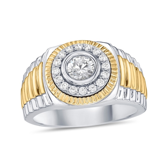 0.75 CT. T.W. Canadian Certified Diamond Frame Ribbed Shank Ring in 10K Two-Tone Gold (I/I2