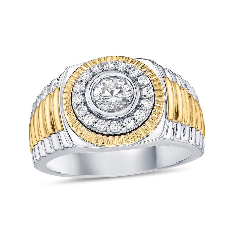 0.75 CT. T.W. Canadian Certified Diamond Frame Ribbed Shank Ring in 10K Two-Tone Gold (I/I2