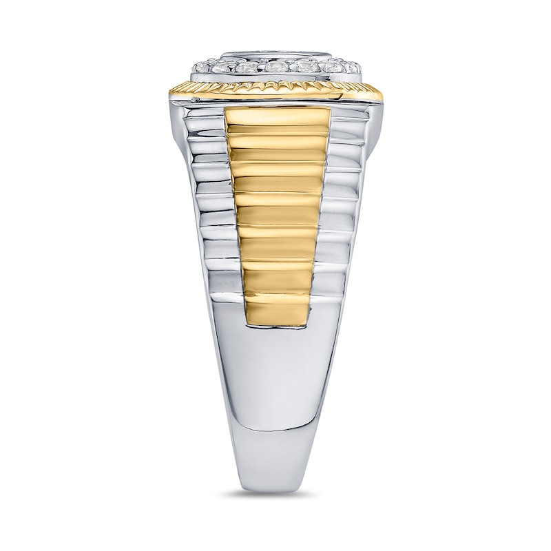 0.75 CT. T.W. Canadian Certified Diamond Frame Ribbed Shank Ring in 10K Two-Tone Gold (I/I2)