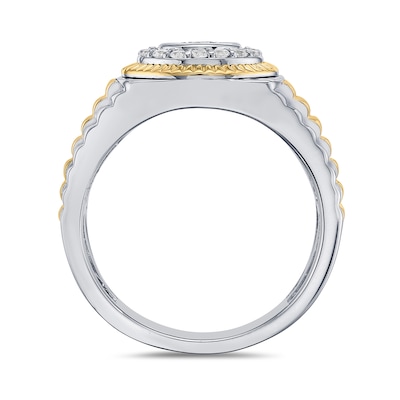 0.75 CT. T.W. Canadian Certified Diamond Frame Ribbed Shank Ring in 10K Two-Tone Gold (I/I2