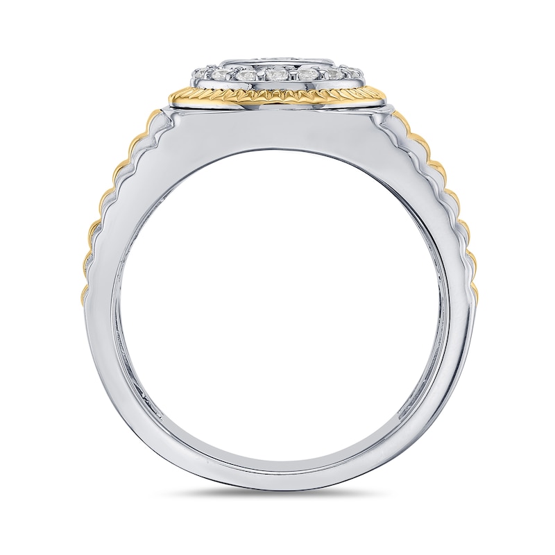 0.75 CT. T.W. Canadian Certified Diamond Frame Ribbed Shank Ring in 10K Two-Tone Gold (I/I2)