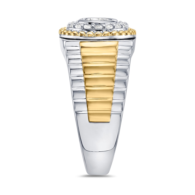 0.75 CT. T.W. Canadian Certified Diamond Frame Ribbed Shank Ring in 10K Two-Tone Gold (I/I2)