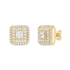 Thumbnail Image 0 of Princess-Cut Canadian Certified Centre Diamond 2.00 CT. T.W. Double Frame Stud Earrings in 10K Gold (I/I2)