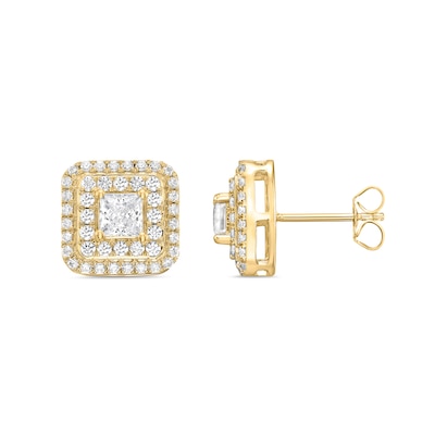 Princess-Cut Canadian Certified Centre Diamond 2.00 CT. T.W. Double Frame Stud Earrings in 10K Gold (I/I2)