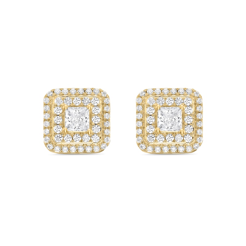 Princess-Cut Canadian Certified Centre Diamond 2.00 CT. T.W. Double Frame Stud Earrings in 10K Gold (I/I2)