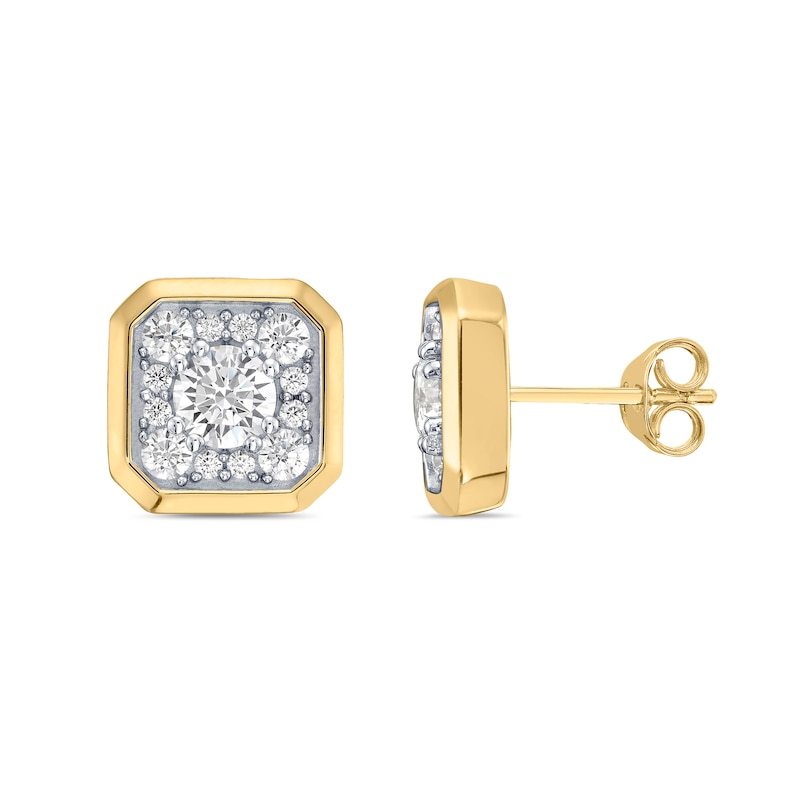 1.75 CT. T.W. Canadian Certified Diamond Cushion-Shaped Frame Stud Earrings in 10K Gold (I/I2)|Peoples Jewellers