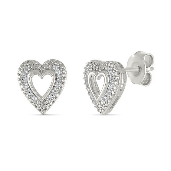 0.085 CT. T.W. Diamond Heart Frame Earrings in Sterling Silver