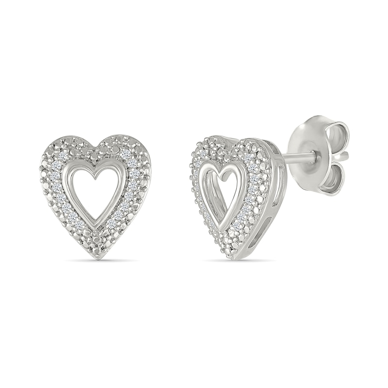 0.085 CT. T.W. Diamond Heart Frame Earrings in Sterling Silver